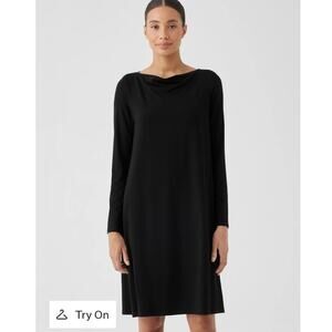 Eileen Fisher PS Gray Cowl Neck Midi Dress Viscose Blend Long Sleeve EUC